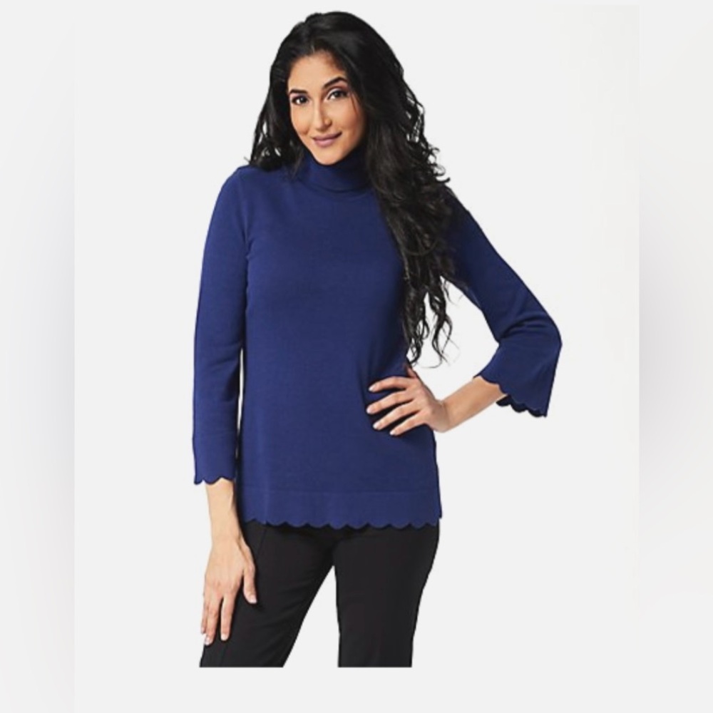 Isaac Mizrahi Scallop Hem Turtleneck Sweater size medium